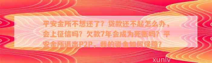 平安金所不想还了？贷款还不起怎么办，会上征信吗？欠款7年会成为死账吗？平安金所退出P2P，我的资金如何保障？