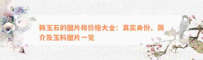 韩玉石的图片和价格大全：真实身份、简介及玉料图片一览