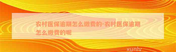 农村医保逾期怎么缴费的-农村医保逾期怎么缴费的呢