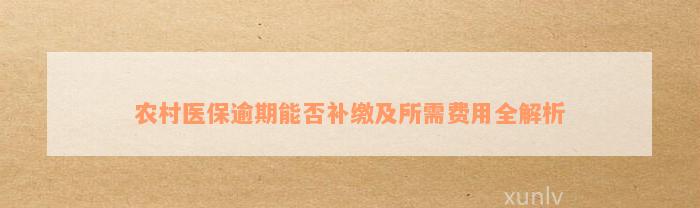 农村医保逾期能否补缴及所需费用全解析