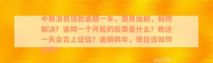 中银消费贷款逾期一年，费用加剧，如何解决？逾期一个月后的后果是什么？晚还一天会否上征信？逾期两年，现在该如何还款？