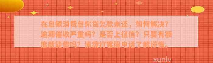 在包银消费包你贷欠款未还，如何解决？逾期催收严重吗？是否上征信？只要有额度就能借吗？请拨打客服电话了解详情。