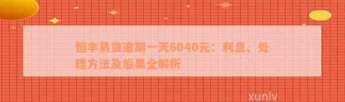 恒丰易贷逾期一天6040元：利息、处理方法及后果全解析