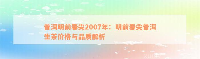 普洱明前春尖2007年：明前春尖普洱生茶价格与品质解析