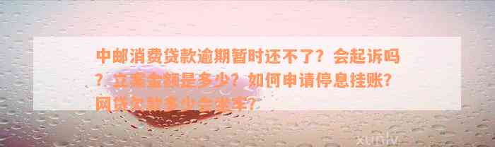 中邮消费贷款逾期暂时还不了？会起诉吗？立案金额是多少？如何申请停息挂账？网贷欠款多少会坐牢？