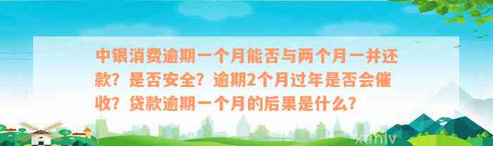 中银消费逾期一个月能否与两个月一并还款？是否安全？逾期2个月过年是否会催收？贷款逾期一个月的后果是什么？