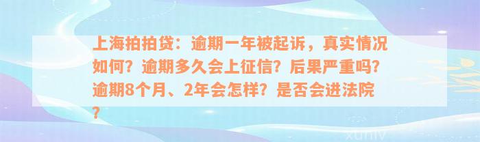 上海拍拍贷：逾期一年被起诉，真实情况如何？逾期多久会上征信？后果严重吗？逾期8个月、2年会怎样？是否会进法院？