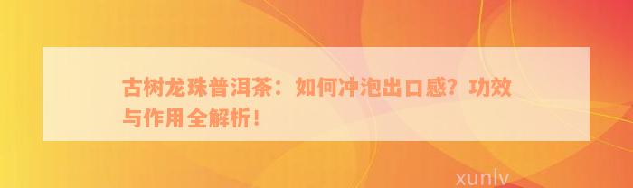 古树龙珠普洱茶：如何冲泡出口感？功效与作用全解析！