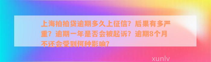 上海拍拍贷逾期多久上征信？后果有多严重？逾期一年是否会被起诉？逾期8个月不还会受到何种影响？