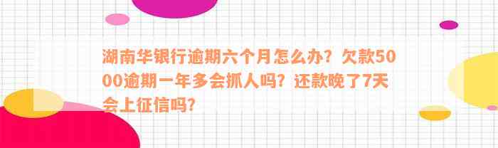 湖南华银行逾期六个月怎么办？欠款5000逾期一年多会抓人吗？还款晚了7天会上征信吗？