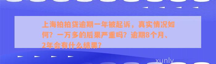 上海拍拍贷逾期一年被起诉，真实情况如何？一万多的后果严重吗？逾期8个月、2年会有什么结果？