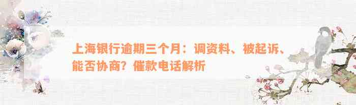 上海银行逾期三个月：调资料、被起诉、能否协商？催款电话解析