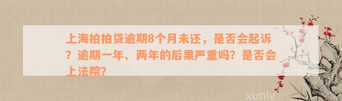 上海拍拍贷逾期8个月未还，是否会起诉？逾期一年、两年的后果严重吗？是否会上法院？