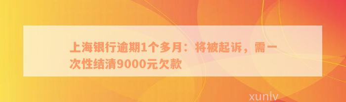 上海银行逾期1个多月：将被起诉，需一次性结清9000元欠款