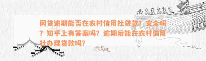 网贷逾期能否在农村信用社贷款？安全吗？知乎上有答案吗？逾期后能在农村信用社办理贷款吗？