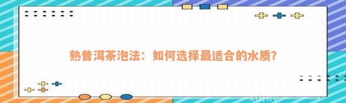 熟普洱茶泡法：如何选择最适合的水质？