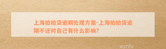 上海拍拍贷逾期处理方案-上海拍拍贷逾期不还对自己有什么影响?