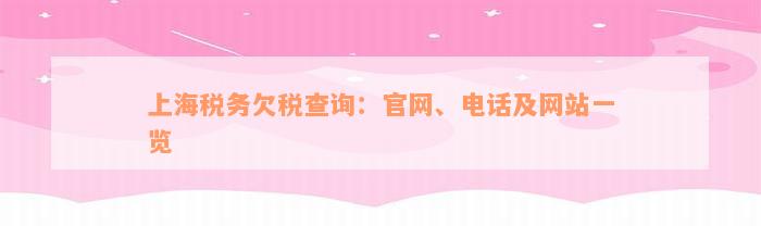 上海税务欠税查询：官网、电话及网站一览