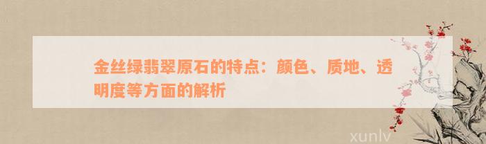 金丝绿翡翠原石的特点：颜色、质地、透明度等方面的解析