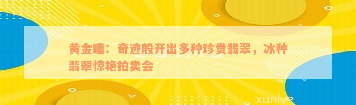 黄金瞳：奇迹般开出多种珍贵翡翠，冰种翡翠惊艳拍卖会