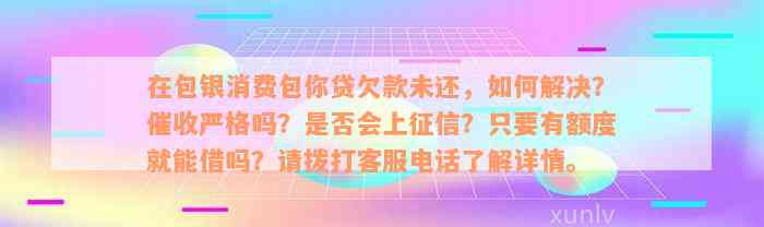 在包银消费包你贷欠款未还，如何解决？催收严格吗？是否会上征信？只要有额度就能借吗？请拨打客服电话了解详情。