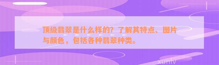 顶级翡翠是什么样的？了解其特点、图片与颜色，包括各种翡翠种类。