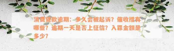 消费贷款逾期：多久会被起诉？催收措有哪些？逾期一天是否上征信？入罪金额是多少？