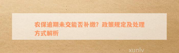 农保逾期未交能否补缴？政策规定及处理方式解析