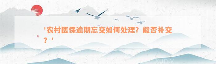 '农村医保逾期忘交如何处理？能否补交？'