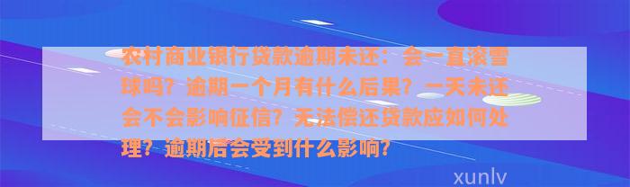 农村商业银行贷款逾期未还：会一直滚雪球吗？逾期一个月有什么后果？一天未还会不会影响征信？无法偿还贷款应如何处理？逾期后会受到什么影响？