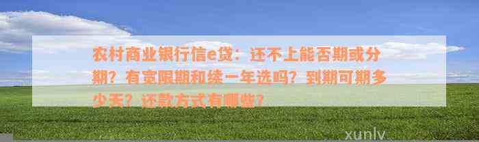 农村商业银行信e贷：还不上能否期或分期？有宽限期和续一年选吗？到期可期多少天？还款方式有哪些？