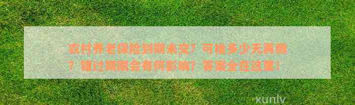 农村养老保险到期未交？可推多少天再缴？错过期限会有何影响？答案全在这里！