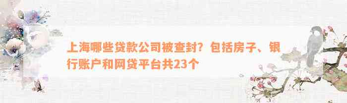 上海哪些贷款公司被查封？包括房子、银行账户和网贷平台共23个