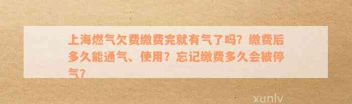 上海燃气欠费缴费完就有气了吗？缴费后多久能通气、使用？忘记缴费多久会被停气？