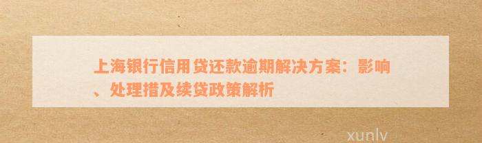 上海银行信用贷还款逾期解决方案：影响、处理措及续贷政策解析