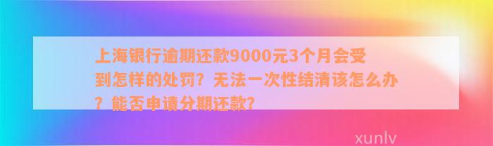 上海银行逾期还款9000元3个月会受到怎样的处罚？无法一次性结清该怎么办？能否申请分期还款？