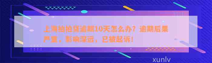 上海拍拍贷逾期10天怎么办？逾期后果严重，影响深远，已被起诉！