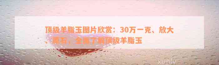 顶级羊脂玉图片欣赏：30万一克、放大、原石，全面了解顶级羊脂玉