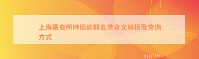 上海票交所持续逾期名单含义解析及查询方式