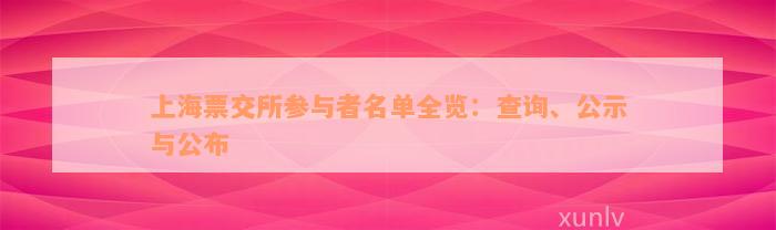 上海票交所参与者名单全览：查询、公示与公布