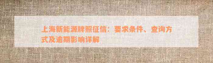 上海新能源牌照征信：要求条件、查询方式及逾期影响详解