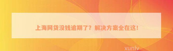 上海网贷没钱逾期了？解决方案全在这！