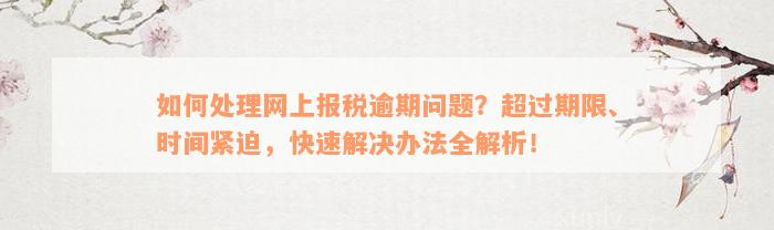 如何处理网上报税逾期问题？超过期限、时间紧迫，快速解决办法全解析！