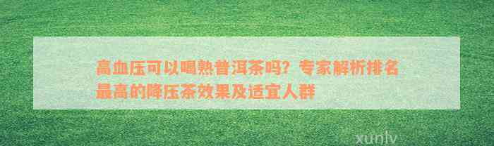 高血压可以喝熟普洱茶吗？专家解析排名最高的降压茶效果及适宜人群