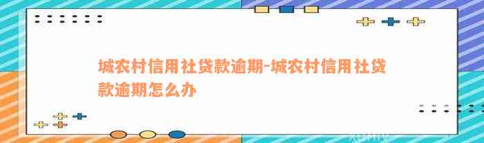 城农村信用社贷款逾期-城农村信用社贷款逾期怎么办