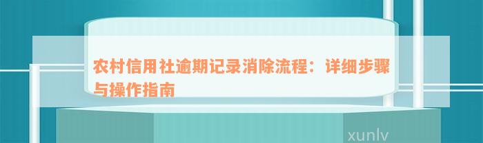 农村信用社逾期记录消除流程：详细步骤与操作指南