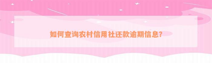 如何查询农村信用社还款逾期信息？