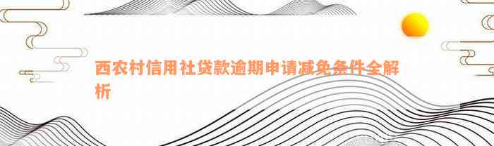 西农村信用社贷款逾期申请减免条件全解析