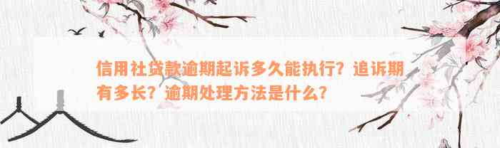 信用社贷款逾期起诉多久能执行？追诉期有多长？逾期处理方法是什么？