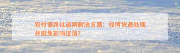 农村信用社逾期解决方案：如何快速处理并避免影响征信？